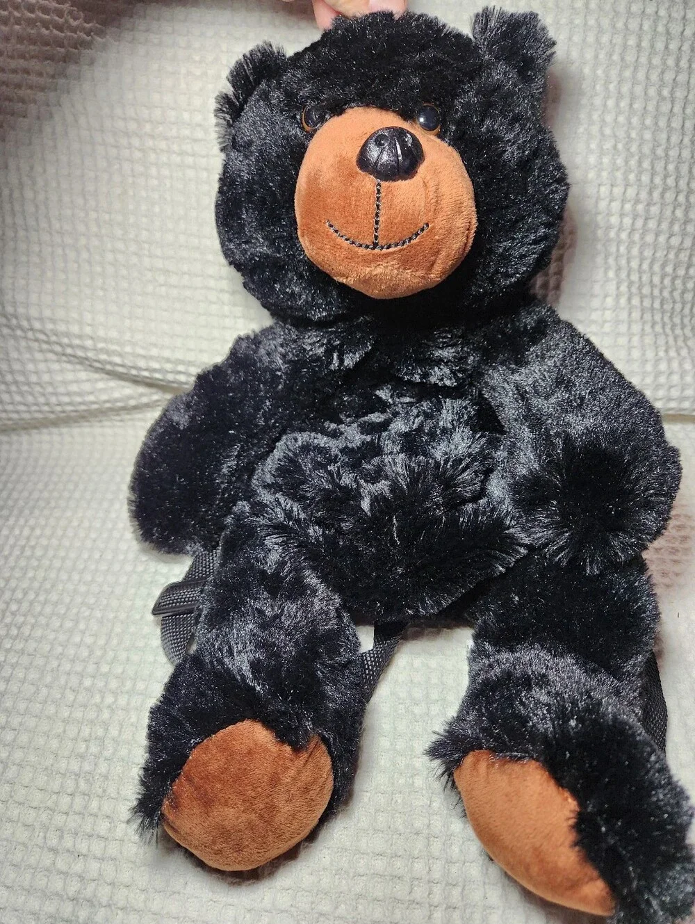 Plush Black Bear Kids Backpack - Soft Teddy Design